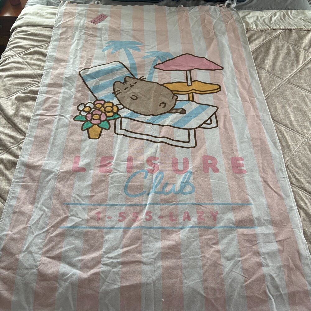 NWT Pusheen Box Exclusive "Leisure Club" Pink Stripe Turkish Beach Towel Summer